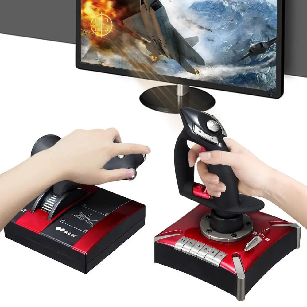 Aircraft Flight Stick Joystick USB Simulator 16 Keys Programming Gamepad Gaming Controller Dual Vibration for PC Hotas Computer |