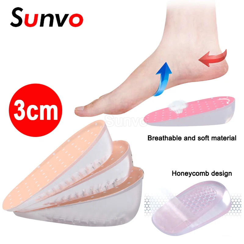 

Sunvo 3cm Height Increase Half Shoes Pads Men Women Insoles Lift Taller Silicone Gel Heel Cup Heighten Increased Up Feet Cushion