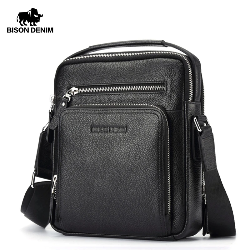 BISON DENIM Fashion Luxury Men Bag Genuine Leather Handbag Shoulder Bags Business Male Brand Messenger Bag