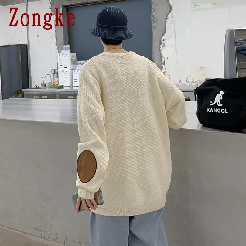 

Zongke Patch Designs Vintage Sweater Men Clothing Pullover Men Harajuku Sweater Streetwear Sweaters Clothes 2XL 2021 Spring