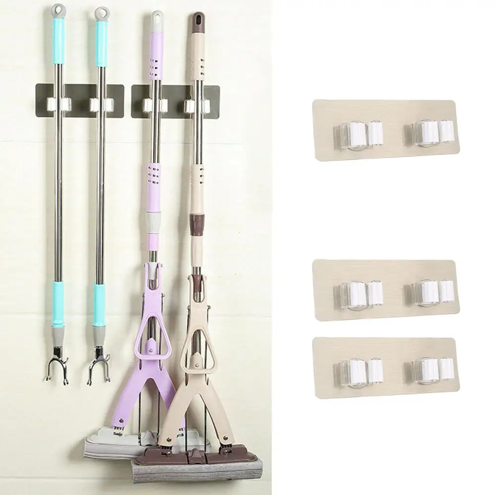 

Double Buckle Wall Mounted Mop Holder Brush Broom Hanger Storage Rack Bathroom Organizer Holder