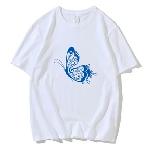 Women T Shirt Graphic Butterfly theme Short Sleeve Lady Female Outdoor Aesthetic White Tees for Girls Casual Fashion Top Tees