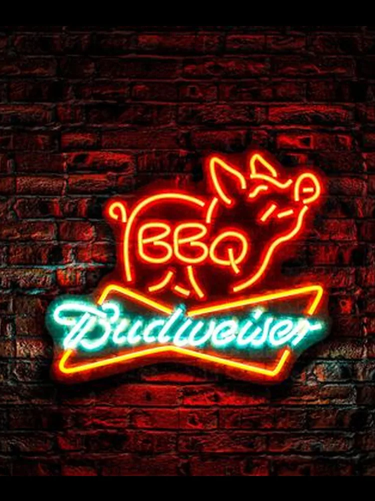 Неоновая вывеска для организаций и магазинов барбекю Budweiser свинья открыть клуб