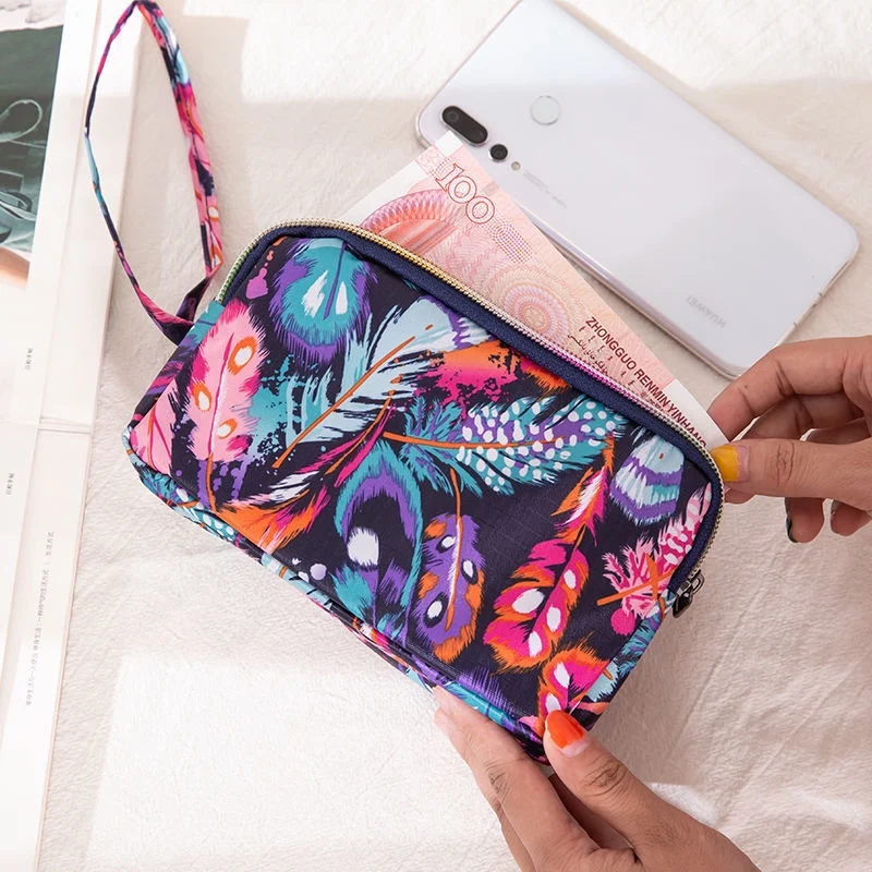 

Women Wallet Canvas Bag Fabric Plant Printing Zipper Long Coin Purse Holders Large Capacity 3 Layers Wallet ID Card Storage Bag