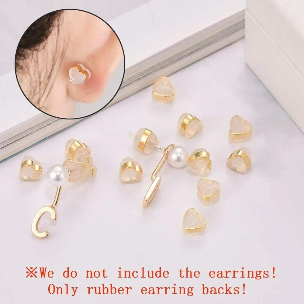 

100Pcs Silicone Earring Backs Replacements Heart Shaped Locking Rubber Earposts