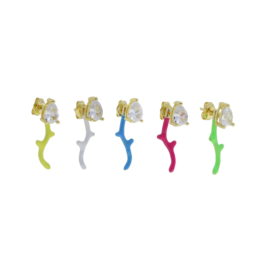 

Neon Enamel Colorful Summer Hot Selling Jewelry Sparking Clear CZ Branch Back Double Sided Women Earring