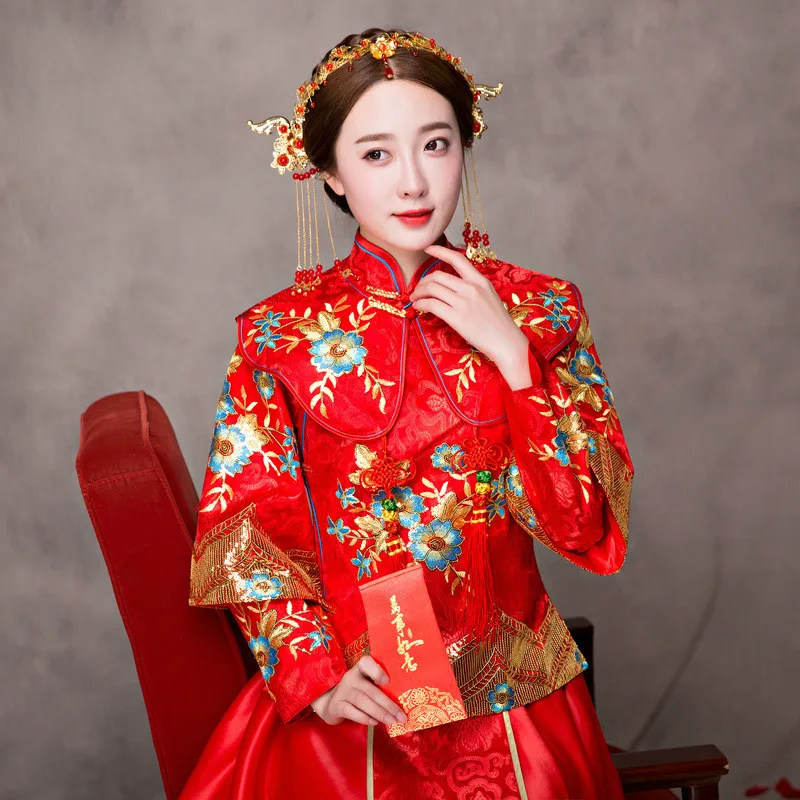 Свадебное платье большого размера с цветочной вышивкой изысканный Чонсам