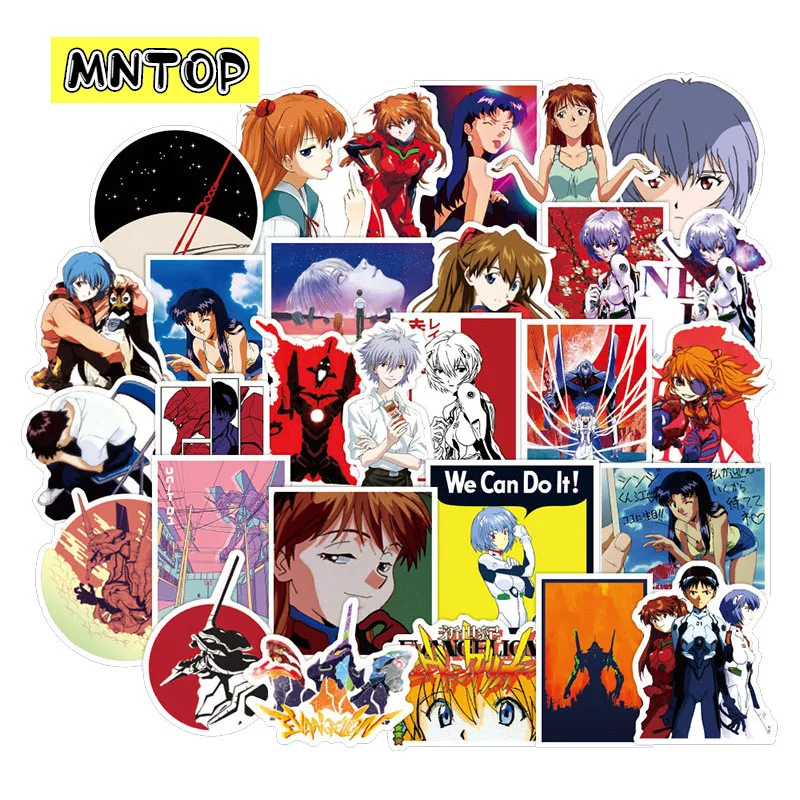 Juego de pegatinas de dibujos animados de Anime para ni&ntilde;os, pegatinas de ne&oacute;n de GENESIS EVANGELION para ordenador port&aacute;til, equipaje, motocicleta, monopat&iacute;n, guitarra, &aacute;lbum de recortes, 10/30/50 unids/set-0