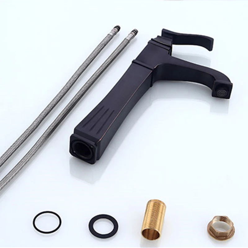 Смесители для умывальника латунный кран с маслом и прорезинкой черный высокий