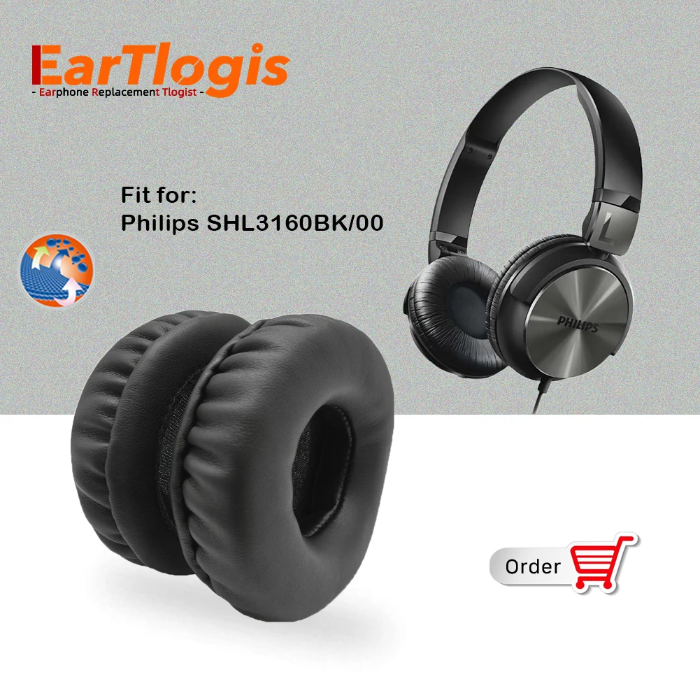 

EarTlogis Replacement Ear Pads for Philips SHL3160BK/00 SHL 3160 BK Headset Parts Earmuff Cover Cushion Cups Pillow