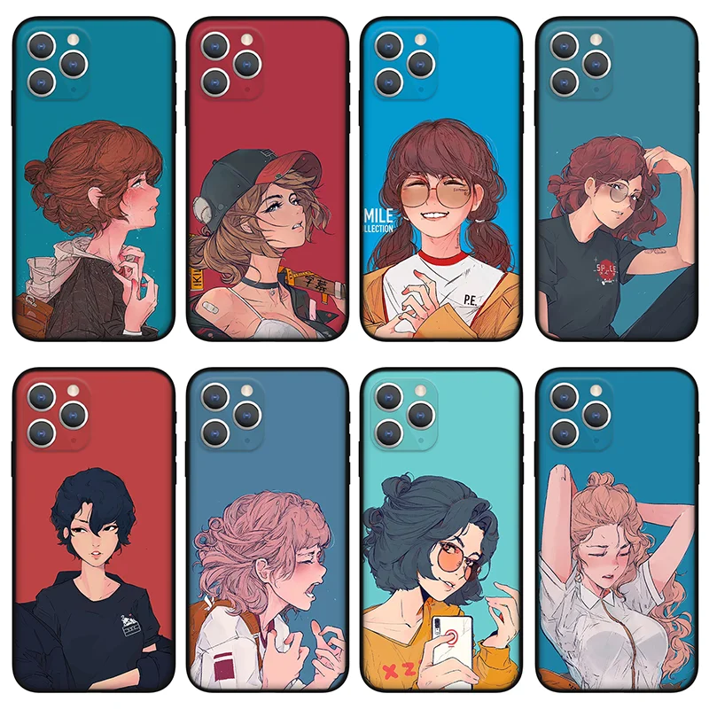 

Cartoon hipster Phone Case for iPhone 13 Pro Max Black Anti-fall case for iPhone 12 11 Pro Max XR XS SE 5 6S 7 8 Plus