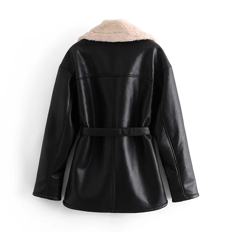 

YNZZU 2020 Winter Lamb Fur Leather Coat Women Casual Turn Down Collar Thicken Warm Lady Outwear Loose Jacket Streetwear A1657