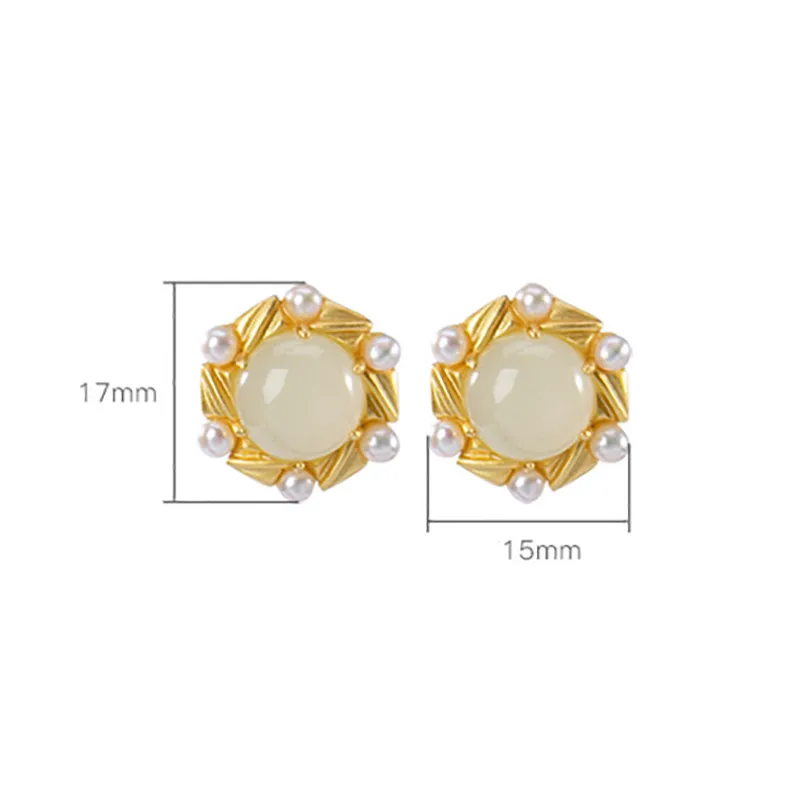 

V.YA925 Sterling Silver Stud Earring Baroque Pearl Jade Plated Earrings Jewelry For Women Party Handmade Fine Jewelry