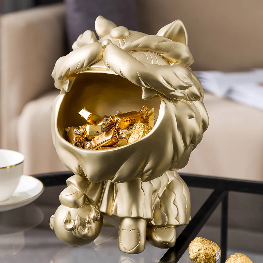 

Resin Lucky Big Mouth Lion Statue Sculpture Home Decoration Miniature Figurine Sundries Storage Box Living Room Desk Accessories