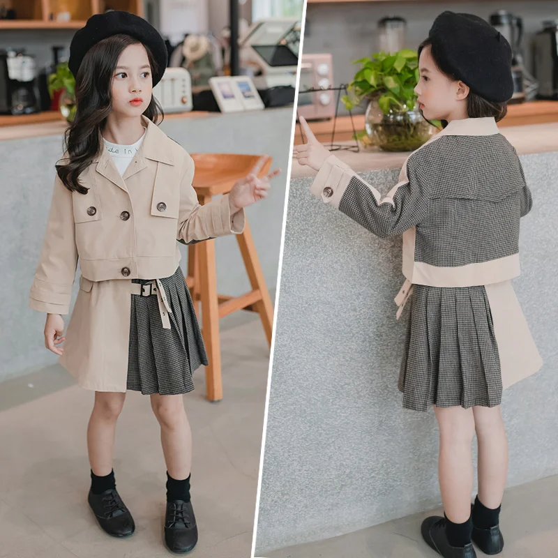 Детская верхняя одежда куртки для девочек плащ + юбка платье с курткой детская