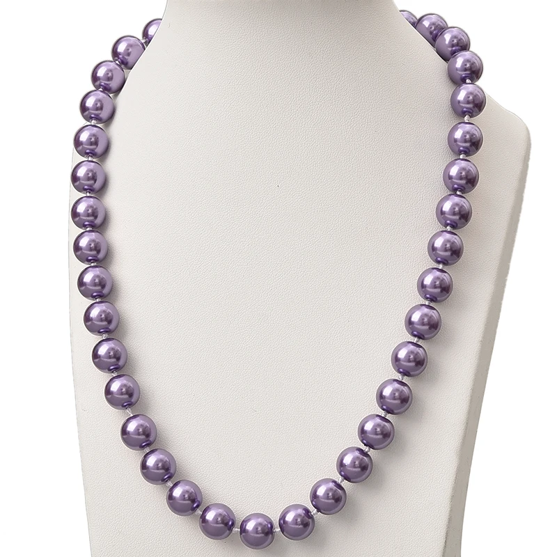 Simple Style Lovely Purple Pearls Necklace For Statement Women 10mm Round Shell Artificial 18inch H836 | Украшения и аксессуары