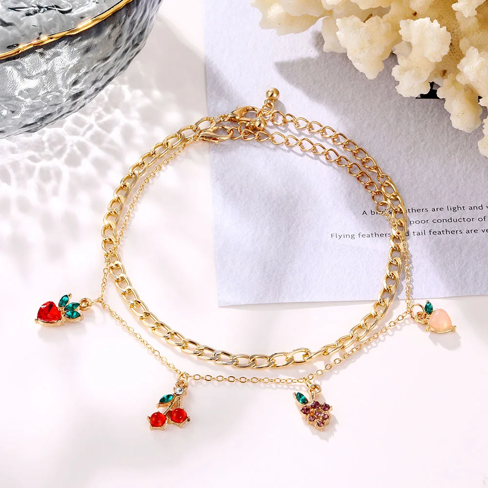 Ножной браслет женский анклет на толстой цепочке с кристаллами под золото в