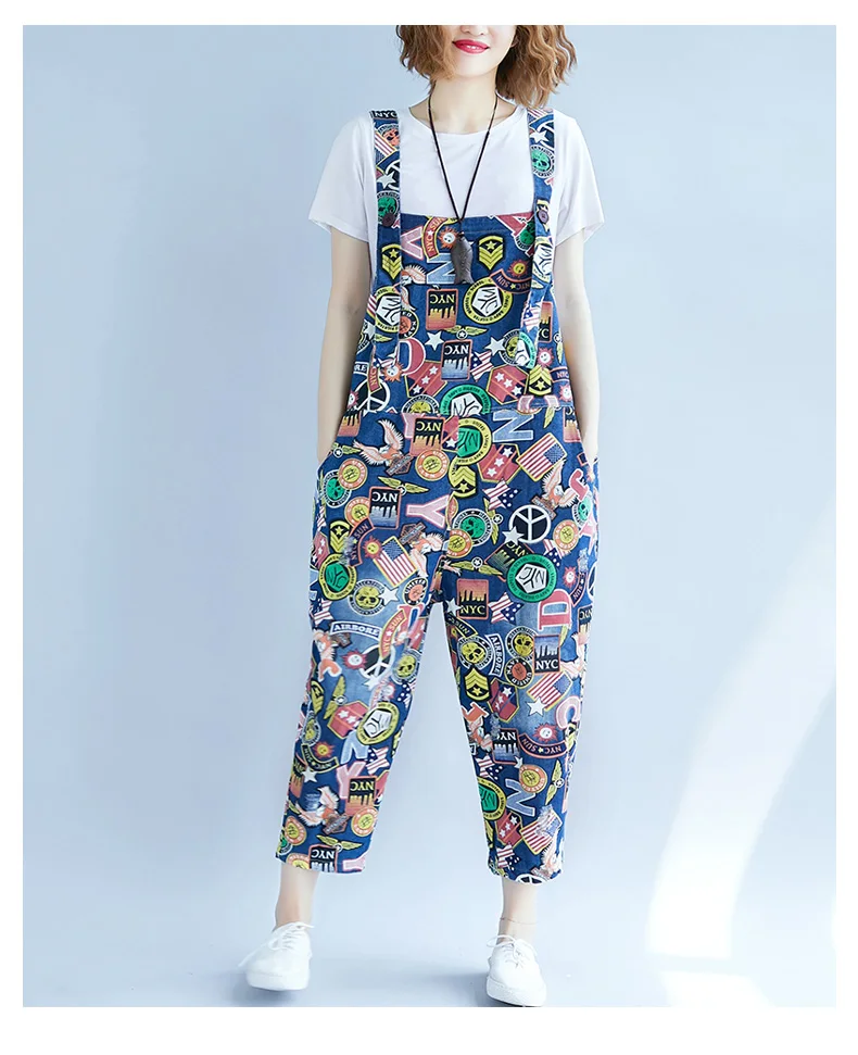 Женский джинсовый комбинезон с принтом повседневный длинный шаровары