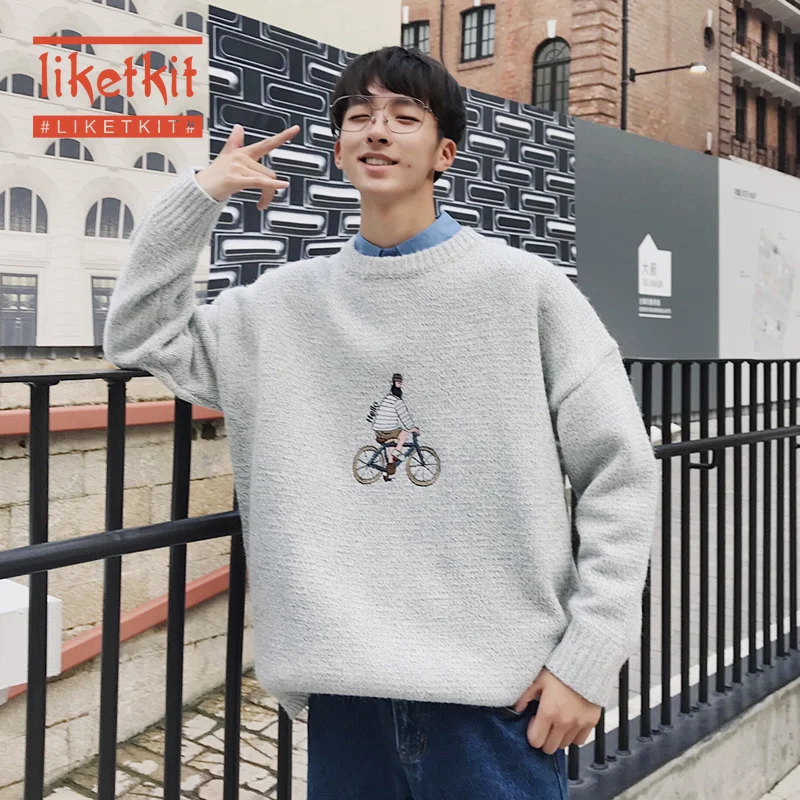 Liketkit мужские повседневные свитера 2019 мужской Однотонный свитер с круглым