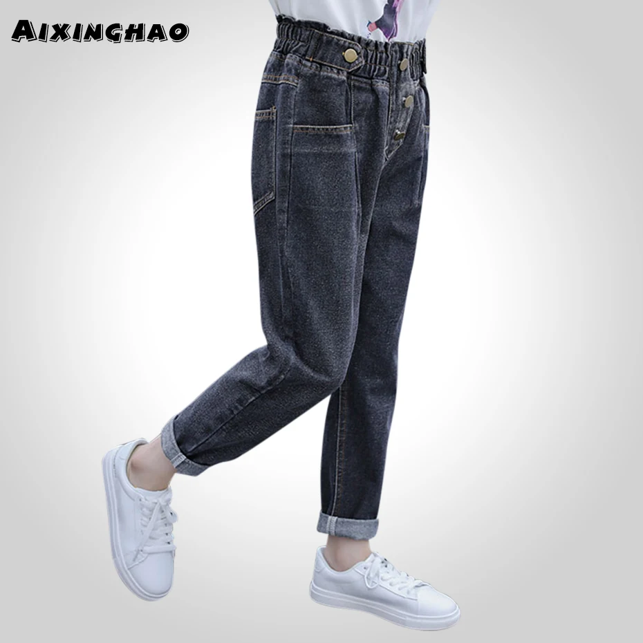 Джинсы для девочек 2020 новые джинсы с эластичным поясом Осенние повседневные