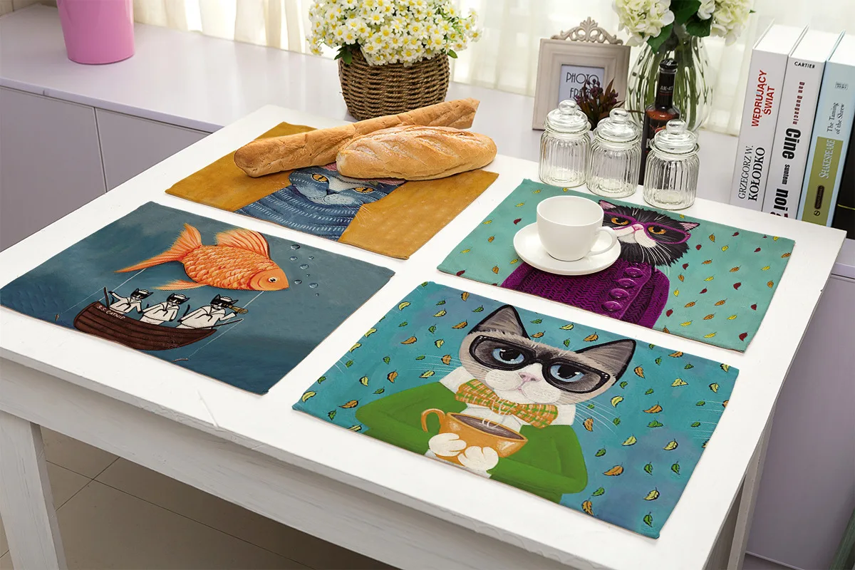 Столик для обеденного стола с милым мультипликационным принтом кошки подставка