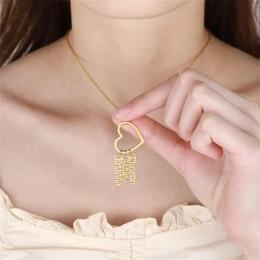 

Personalized Custom Multi-Name Necklace Love Heart Pendant Stainless Steel Chain Jewelry For Women Necklace Nameplate Gifts