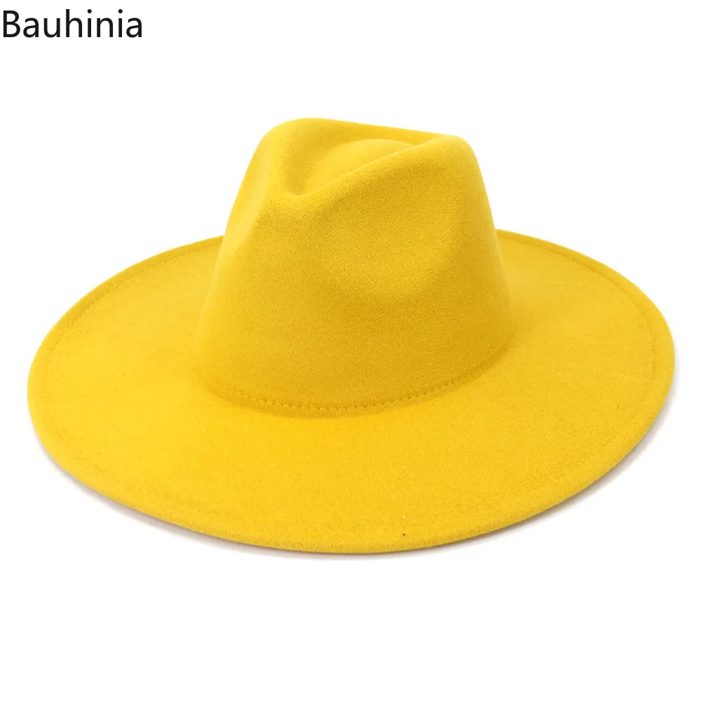 

9,5 см с большими полями, все-матч фетровая шляпа для женщин однотонные Цвет осень-зима Панама Джаз кепки в стиле Дерби свадебное шлемы Церков