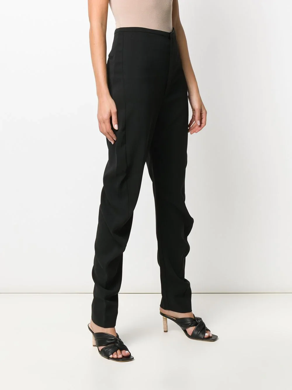 Early Spring Curved Side Twisted Hem Hem Draped Mid-high Waist Trousers