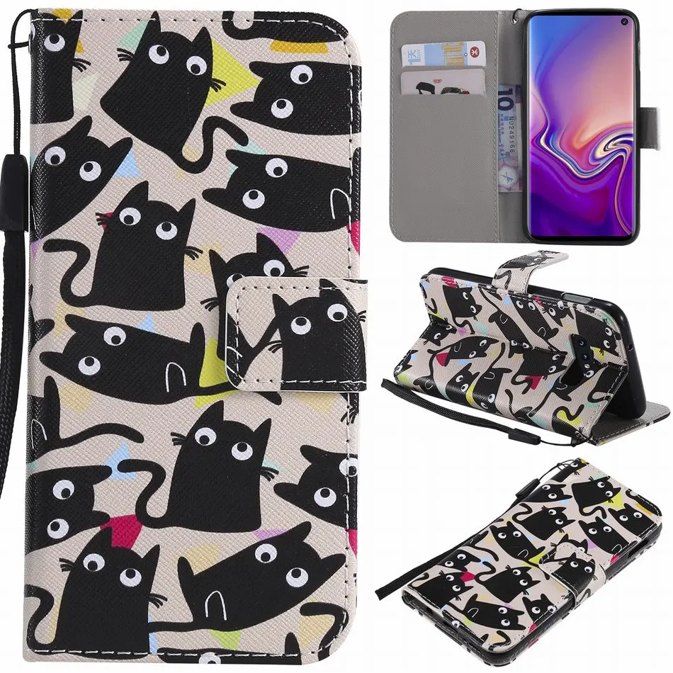 Кожаный флип-чехол с изображением кошки и дерева для samsung Galaxy S10E S10 S9 S8 Plus Note 8 9, цветной чехол для телефона с рисунком котенка P06F