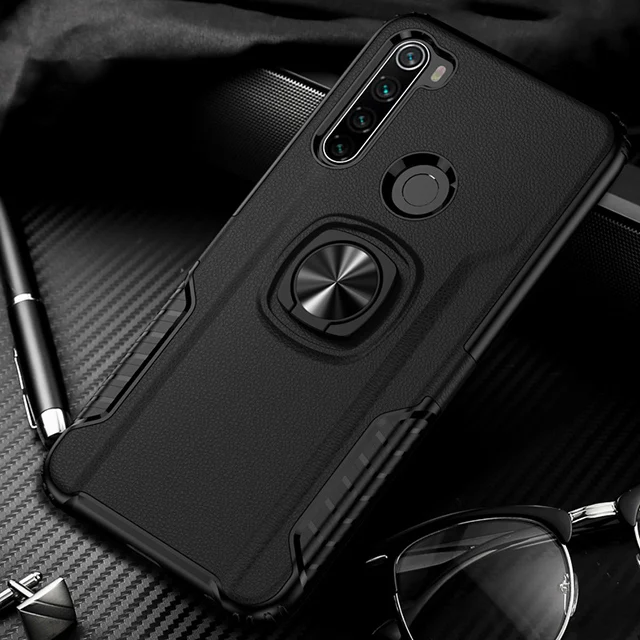Ikrsses для Xiaomi Redmi Note 8 Pro Чехол автомобильный держатель Магнитный кронштейн Стенд чехол с кольцом для пальца для Redmi Note 7 анти-осенний чехол - Цвет: Black