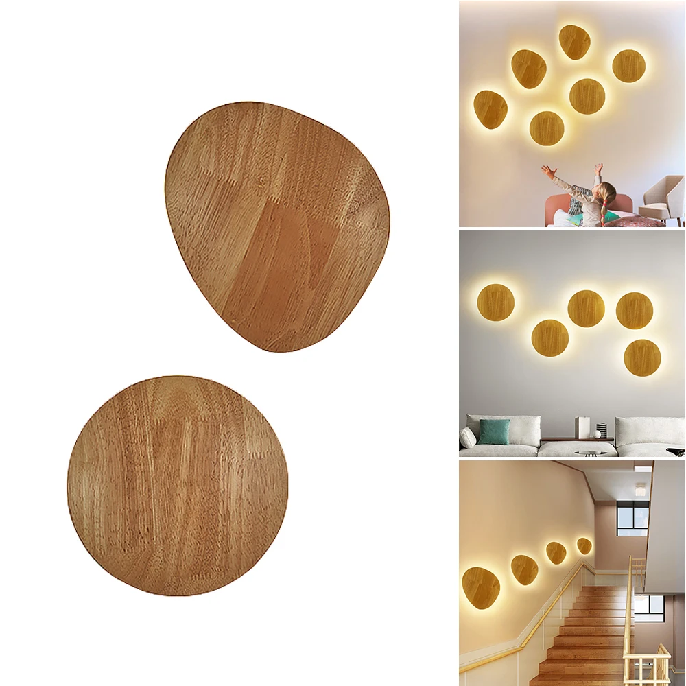 

LED AC220v 8w12w Modern Nordic Interior Wooden Wall Lamp Bedroom Bedside Aisle Design Round Led Wall Lights