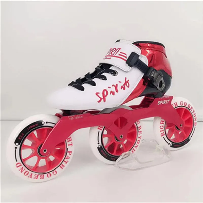 Red 3 wheel skates Углеродное волокно встроенные скоростные коньки Patines 3 4 колеса профессиональная гоночная обувь для марафона асфальта наземного дорожного катания 85A30-45 - Цвет: Red 3 wheel skates