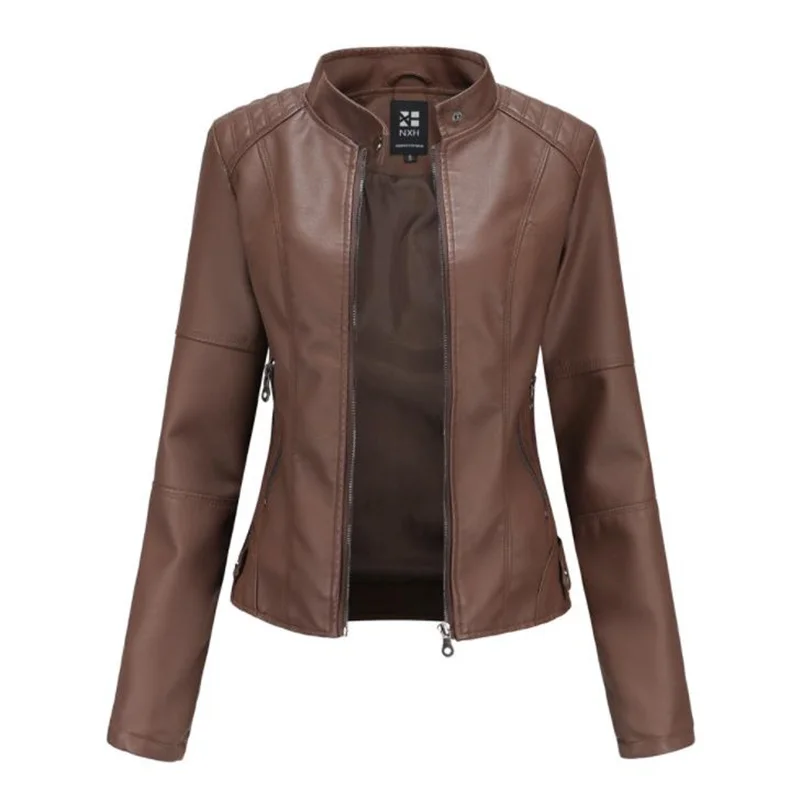 

Women's leather jacket spring 2021 Slim and comfortable coat Large size motorcycle leather jacket