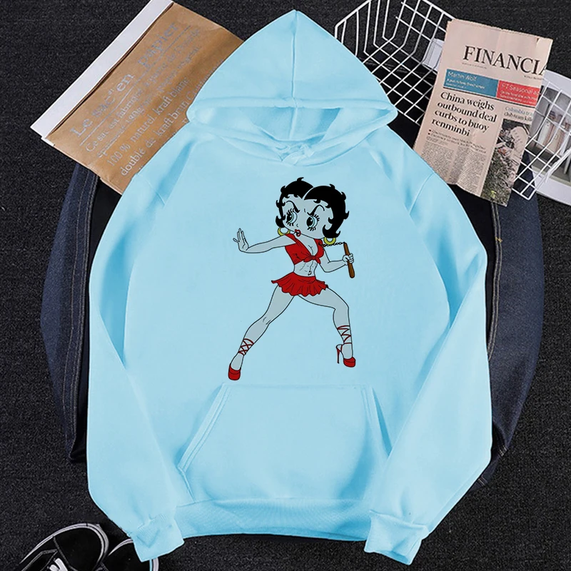 

Autumn Winter Fashion Knitted Sweater Women 2021 New Casual O-neck cute Cartoon Betty Boop Printed Long Sleeve Sweatshirts