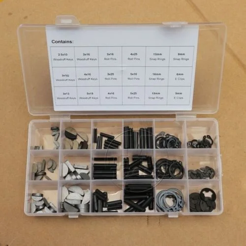 

180Pcs Woodruff Keys Snap Ring Roll Pin E-Clip Assortment Kit 18 Set