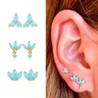 925 стерлингового серебра серьги в минималистском стиле Богемия Бирюзовый Клевер Королевское циркониевое кольцо пирсинг серьги-гвоздики для женщин, ювелирные изделия для девушек