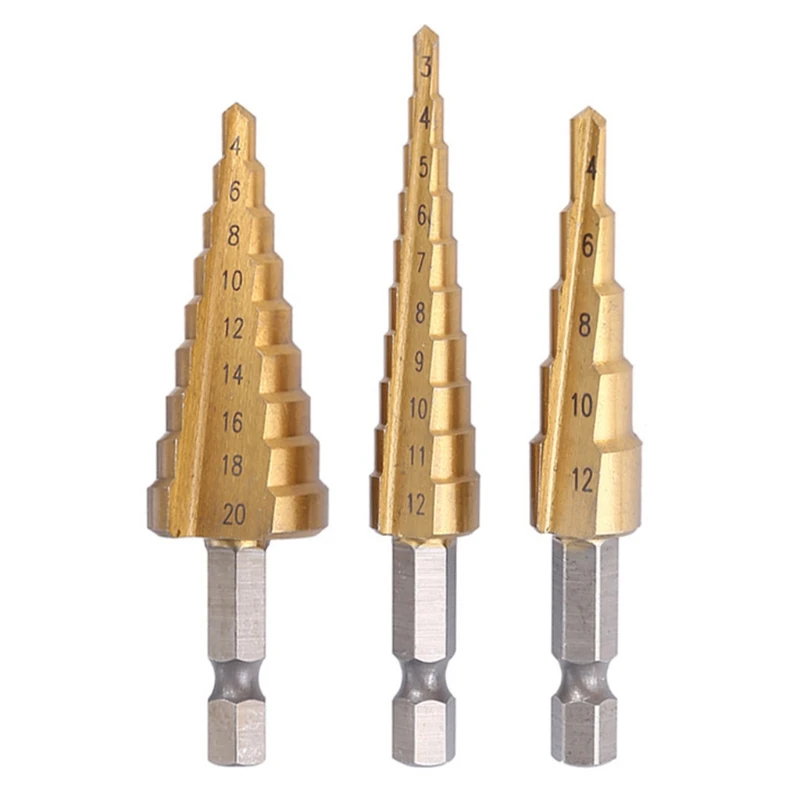

H7JB High Quality Hexagonal Shank Step Drill Punching and Reaming Wood Boards Multi-hole Taper Drill Bit 3 Pieces Step Drill