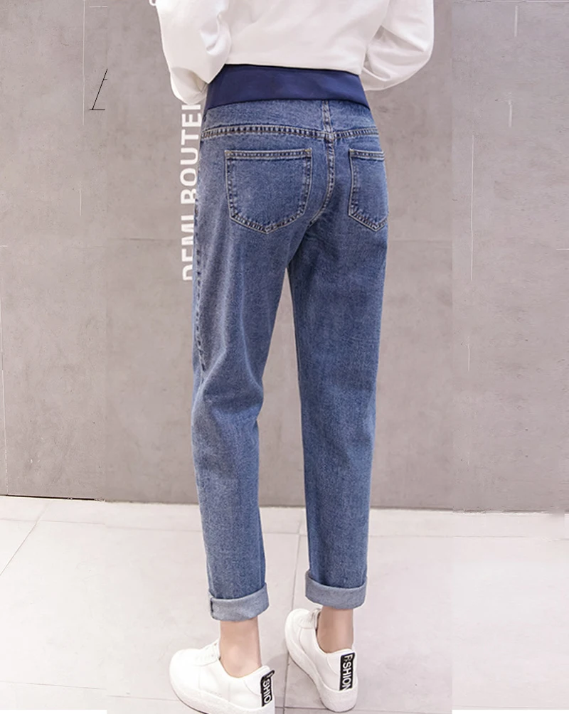

2021Pregnancy Abdominal Pants Boyfriend Jeans Maternity Pants For Pregnant Women Clothes High Waist Trousers Loose Denim Jeans