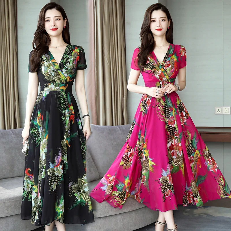 Летнее женское длинное пляжное платье в стиле бохо с v образным вырезом и