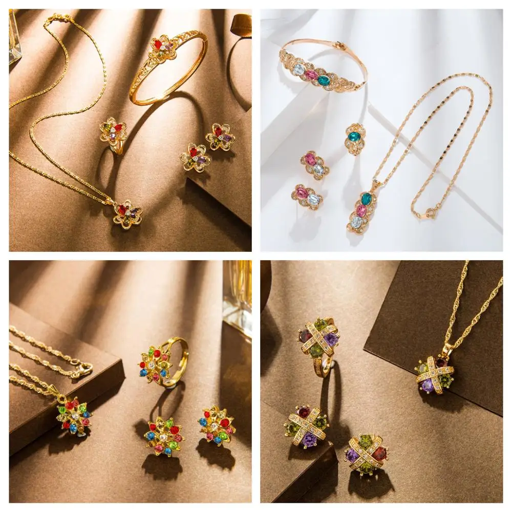 Кольцо и серьги с разноцветными кристаллами|Ювелирные наборы| |