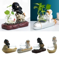 nordic glass vase resin astronaut diver ornaments creative desktop flower vases wedding decor led warm light planter pot