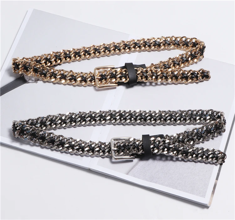 Женский ремень в стиле панк серебристый золотой для подиума фирменный дизайн