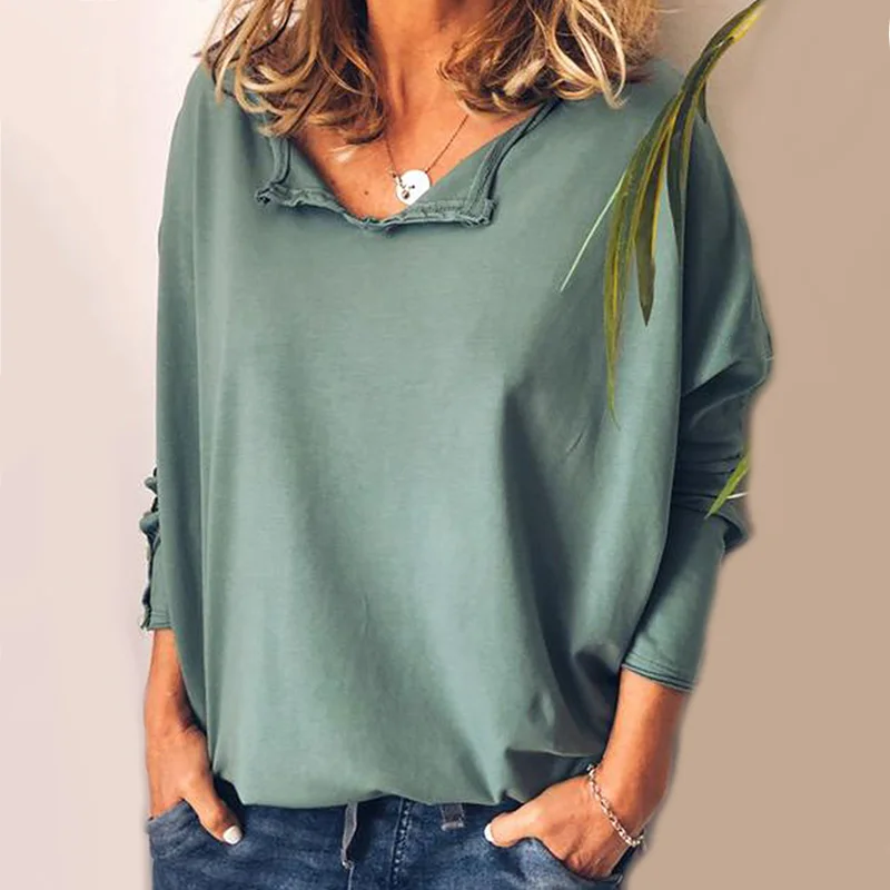 Твердые Цвет футболки 2021 Новая женская футболка с длинным рукавом топы длинными