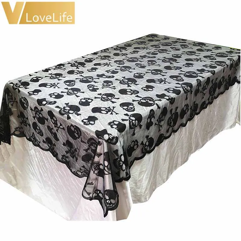 

Halloween Lace Skull Tablecloth Mat Black Round Tablecloth Covers Fireplace Mantel Decoration Supplies favor Party supplies