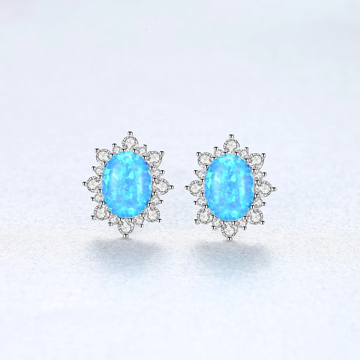 

SANYU 925 Sterling Silver Oval Stud Earrings for Women Exquisite Shiny CZ Flower Opal Three Colors Joyas De Plata Jewelry Gifts