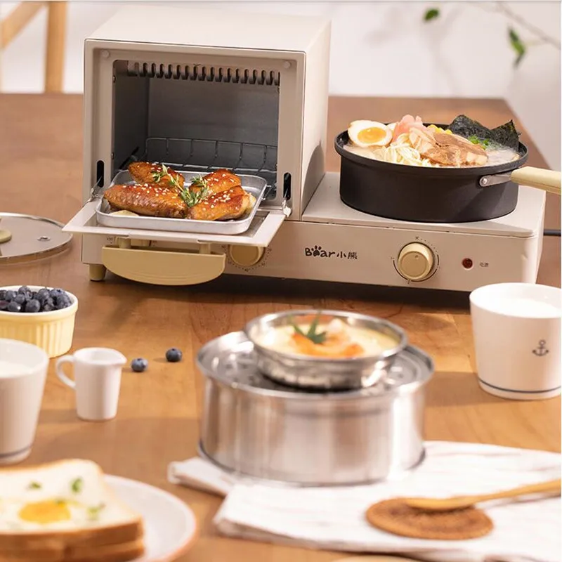 

220V Household Electric Oven 4 In 1 Automatic Bread Toaster Non-Stick Frying Pan Steaming Cooker For Breakfast Maker