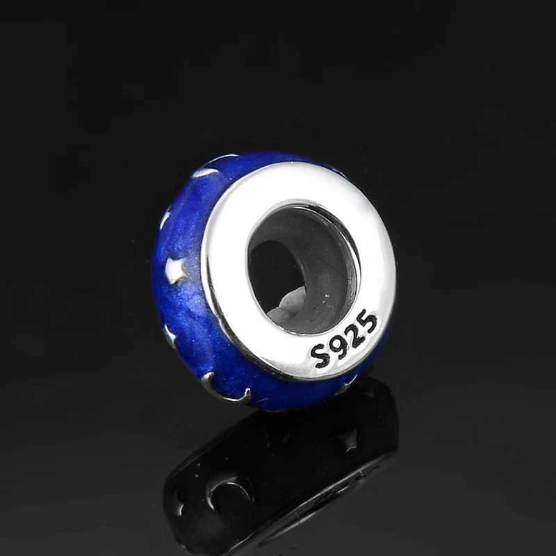 Good Night 925 Sterling Silver Moon Star Blue Enamel Spacer Beads Jewelry Making Fit Original Women europeu Charm Bracelets DIY | Украшения