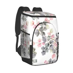 refrigerator bag leaves and flowers art soft large insulated cooler backpack thermal fridge travel beach beer bag free global shipping