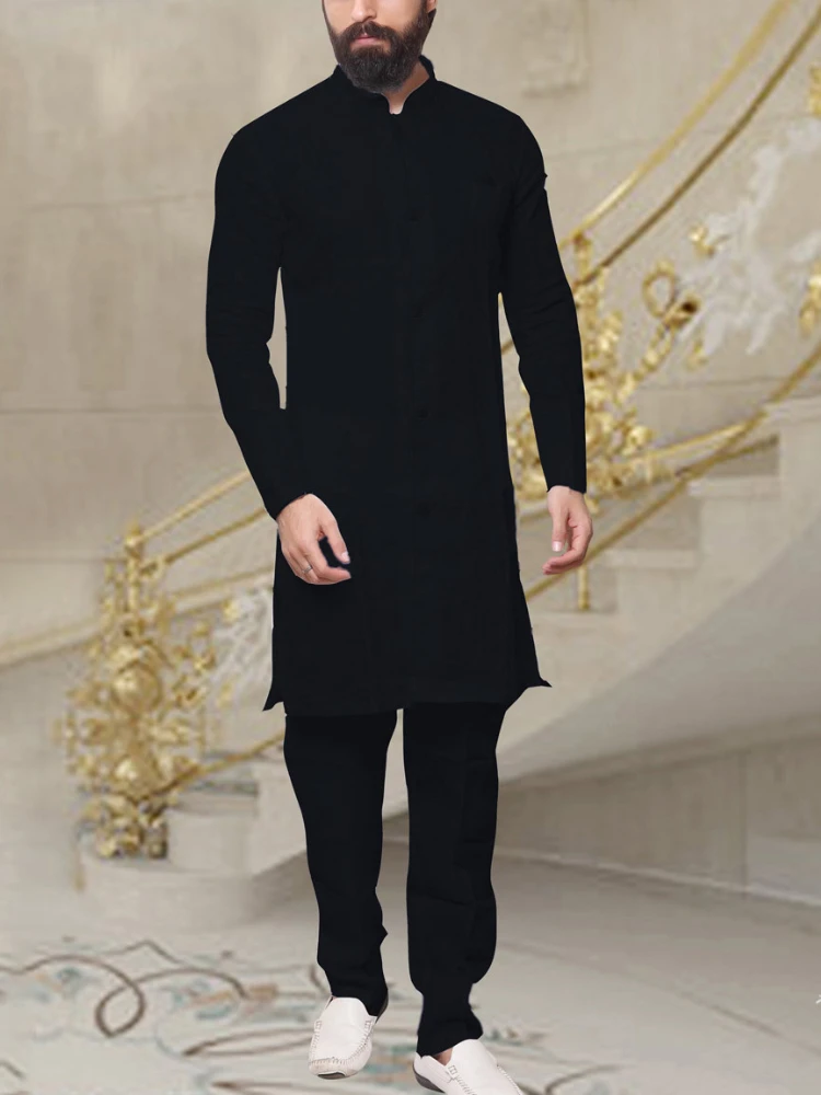 Muslim Fashion Men Robe African Clothing Cotton T-Shirt Dubai Long Sleeve T-Shirt Top Islamic Clothing Casual Top Arabic Shirt