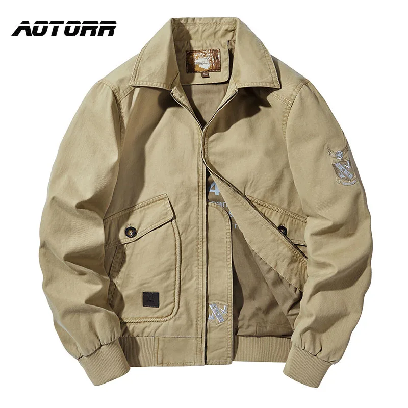 Куртка-пилот Мужская хлопковая в стиле милитари пиджак-карго с вышивкой модная